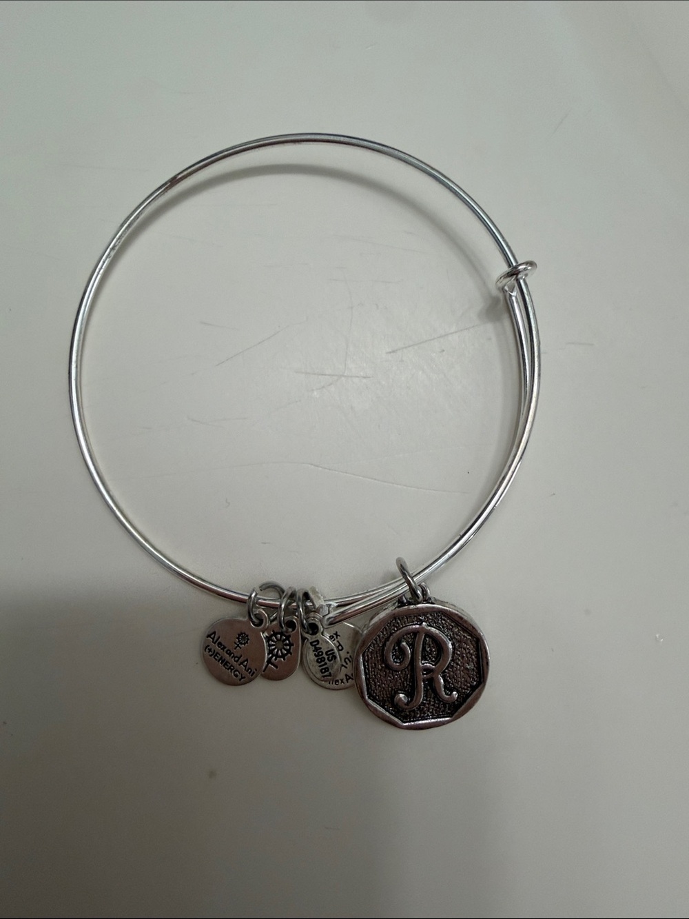 Alex and Ani Silver Initial R Charm Expandable Bangle Bracelet